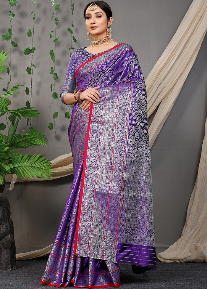 Purple Dupion Silk Saree With Blouse Piece