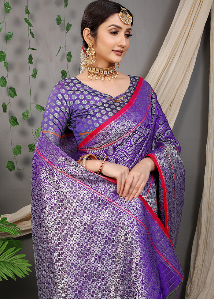 Purple Dupion Silk Saree With Blouse Piece