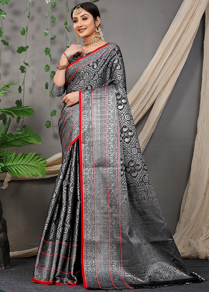 Black Dupion Silk Saree With Blouse Piece