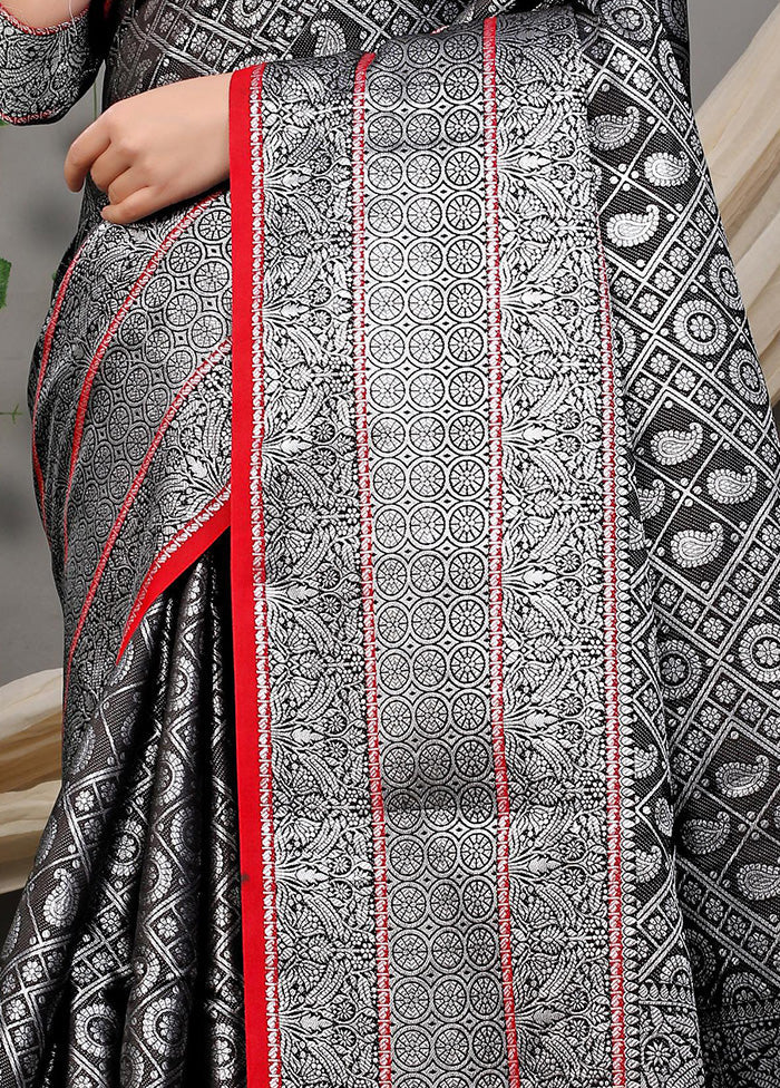 Black Dupion Silk Saree With Blouse Piece