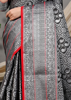 Black Dupion Silk Saree With Blouse Piece