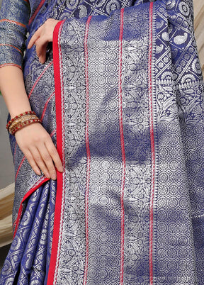 Blue Dupion Silk Saree With Blouse Piece