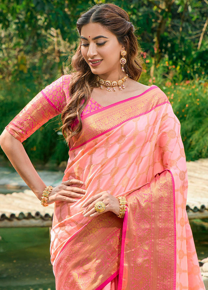 Peach Dupion Silk Saree With Blouse Piece