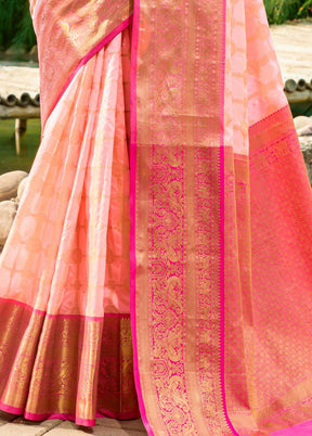 Peach Dupion Silk Saree With Blouse Piece