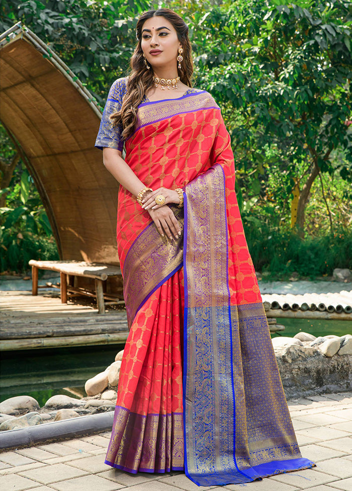 Red Dupion Silk Saree With Blouse Piece