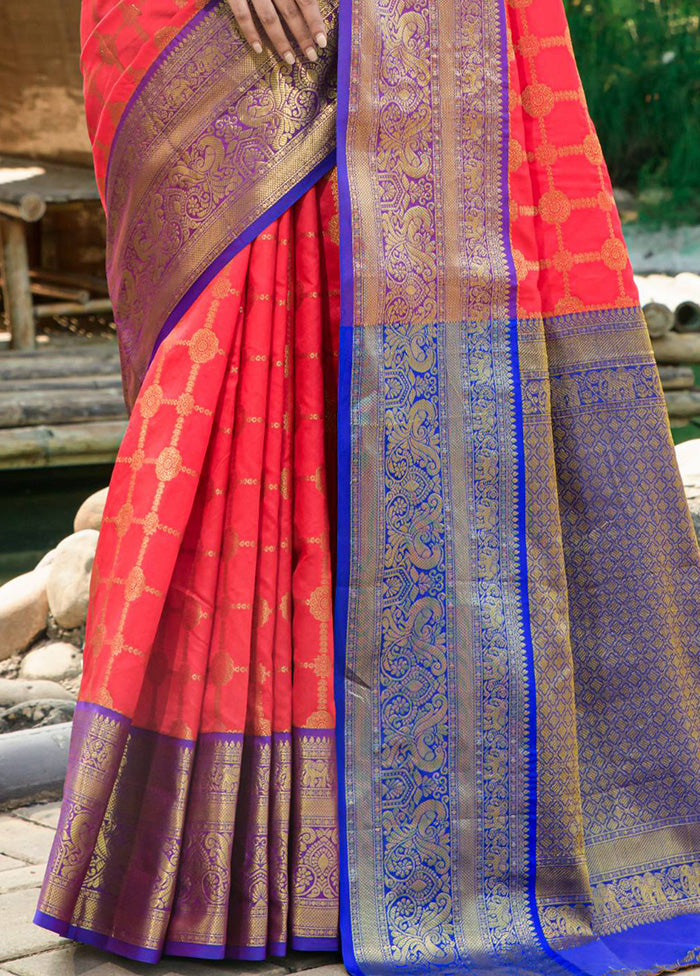 Red Dupion Silk Saree With Blouse Piece