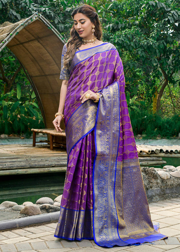 Purple Dupion Silk Saree With Blouse Piece