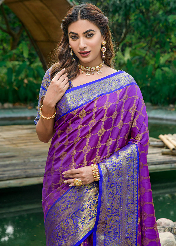 Purple Dupion Silk Saree With Blouse Piece