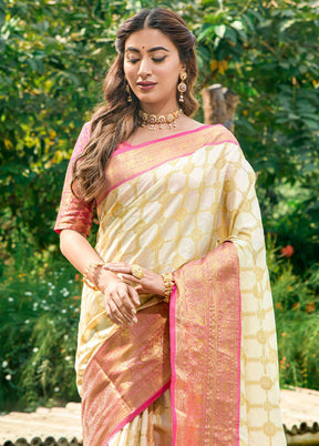 Off White Dupion Silk Saree With Blouse Piece