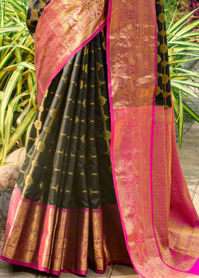 Black Dupion Silk Saree With Blouse Piece