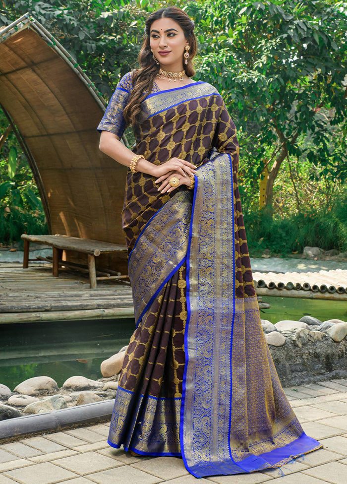 Coffee Dupion Silk Saree With Blouse Piece