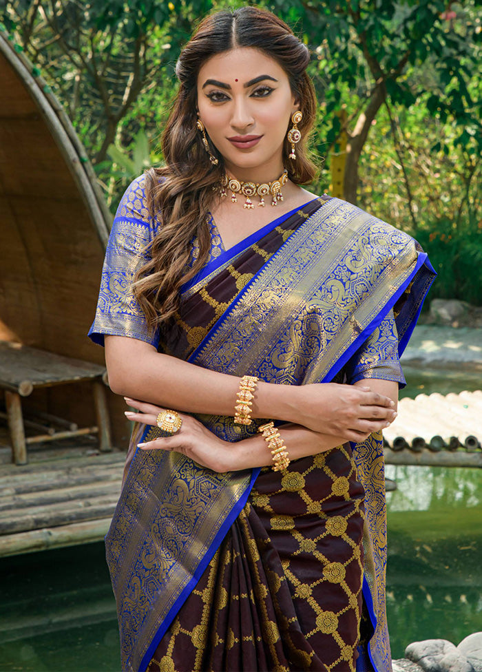 Coffee Dupion Silk Saree With Blouse Piece