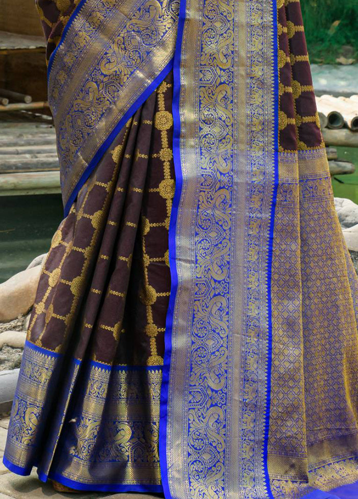 Coffee Dupion Silk Saree With Blouse Piece