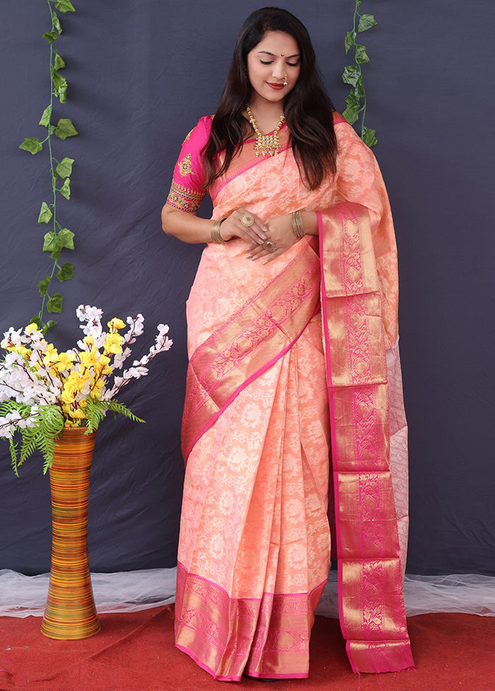 Peach Silk Saree With Blouse Piece