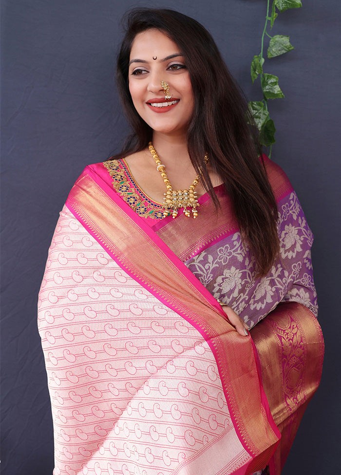 Purple Silk Saree With Blouse Piece