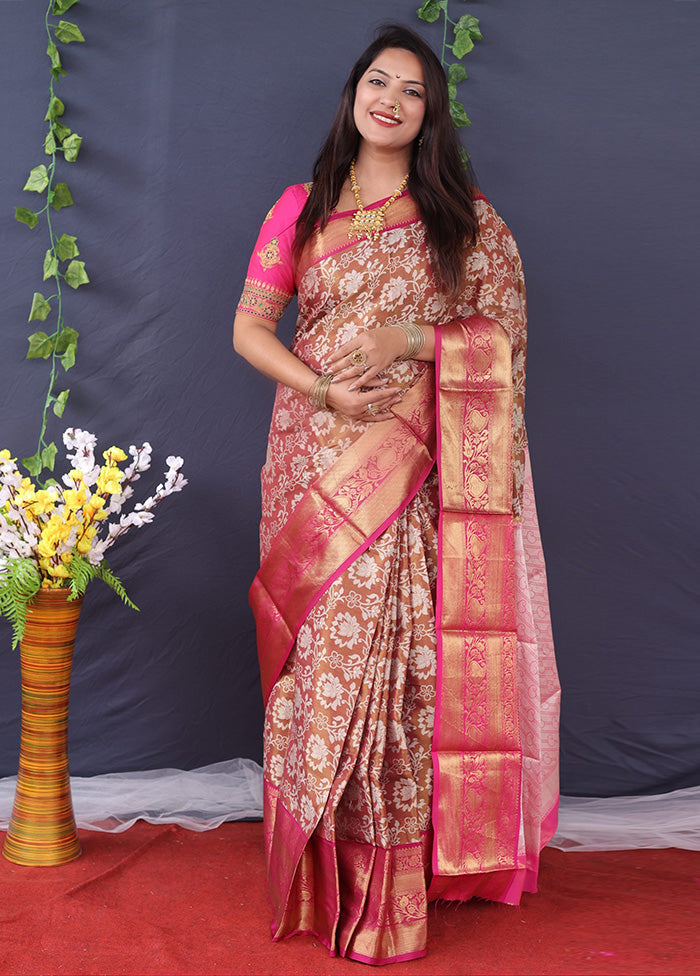 Brown Silk Saree With Blouse Piece