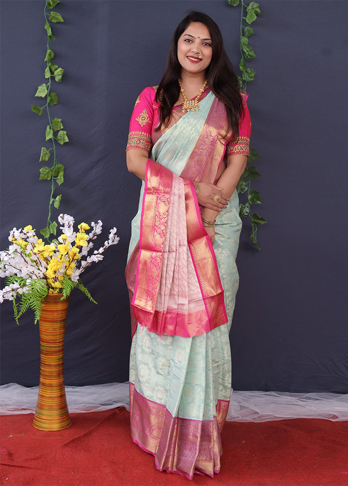 Sea Green Silk Saree With Blouse Piece