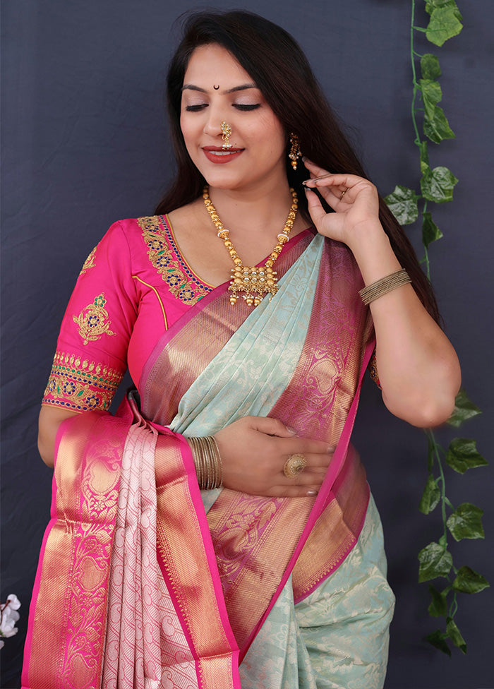 Sea Green Silk Saree With Blouse Piece