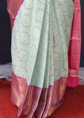 Sea Green Silk Saree With Blouse Piece