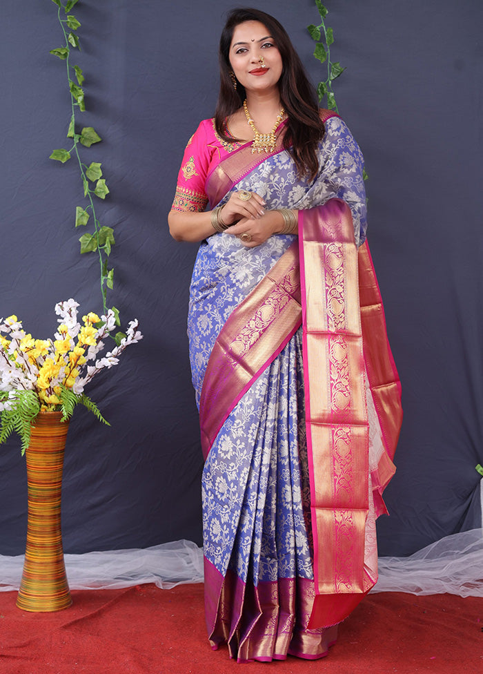 Blue Silk Saree With Blouse Piece