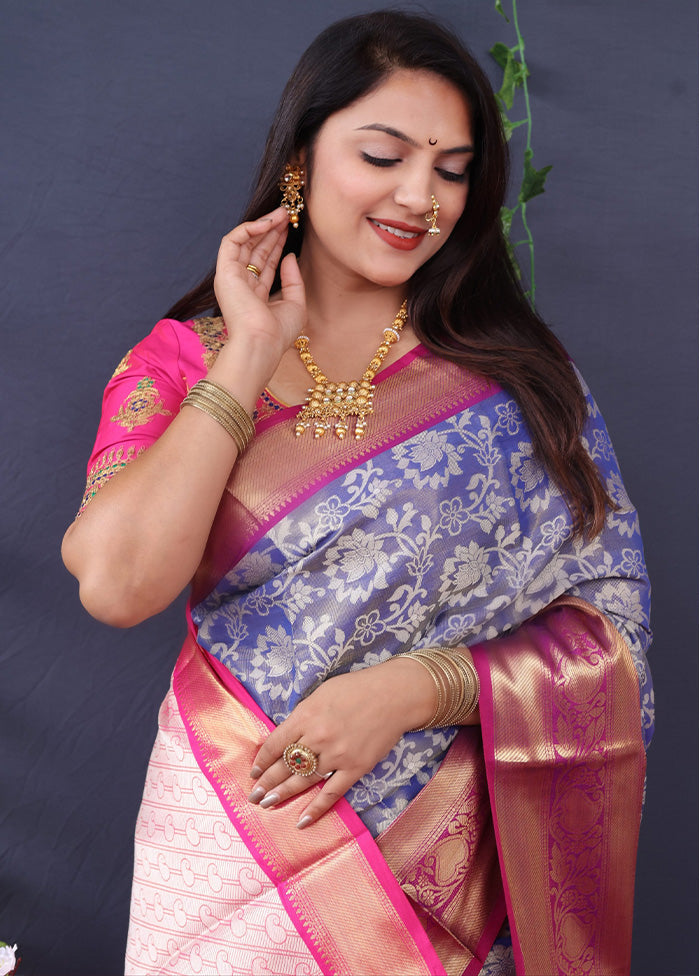 Blue Silk Saree With Blouse Piece