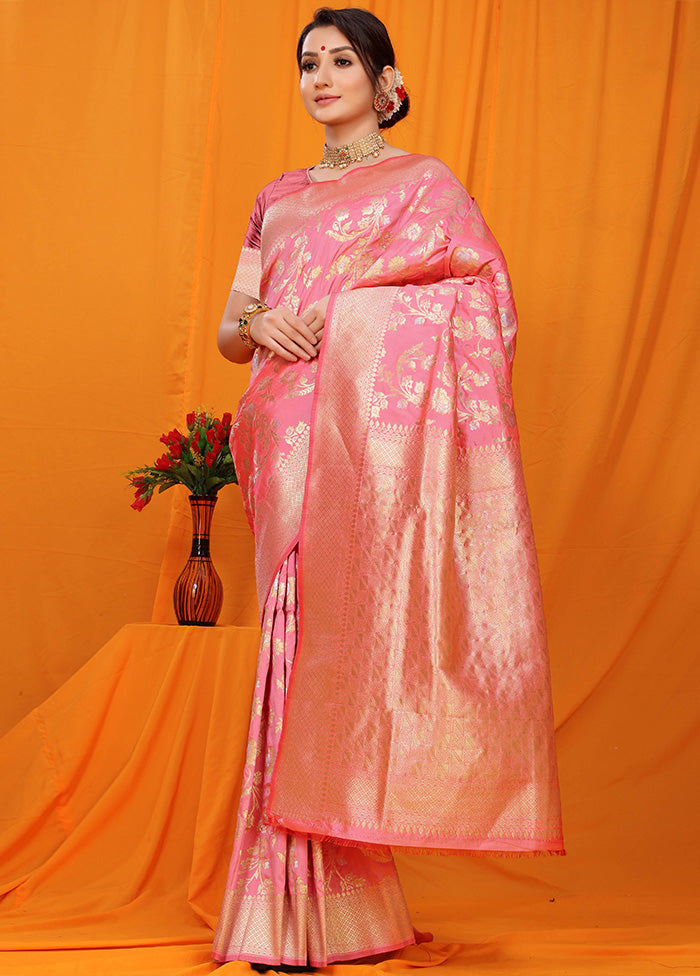 Baby Pink Dupion Silk Saree With Blouse Piece