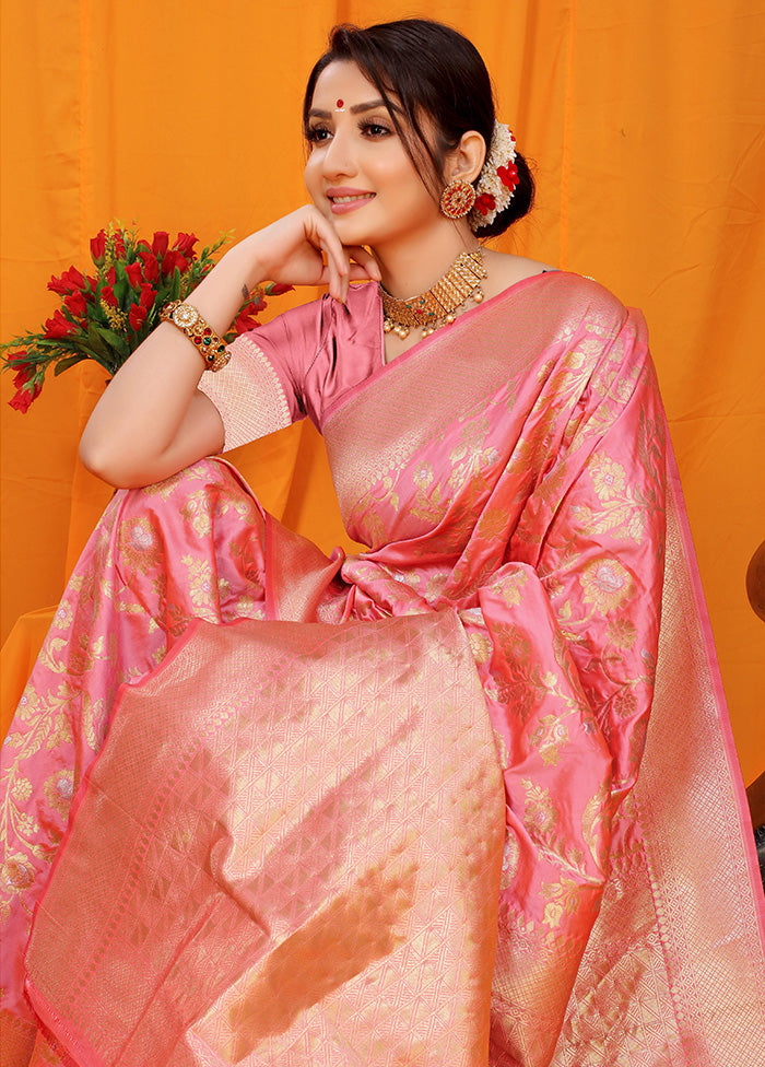 Baby Pink Dupion Silk Saree With Blouse Piece