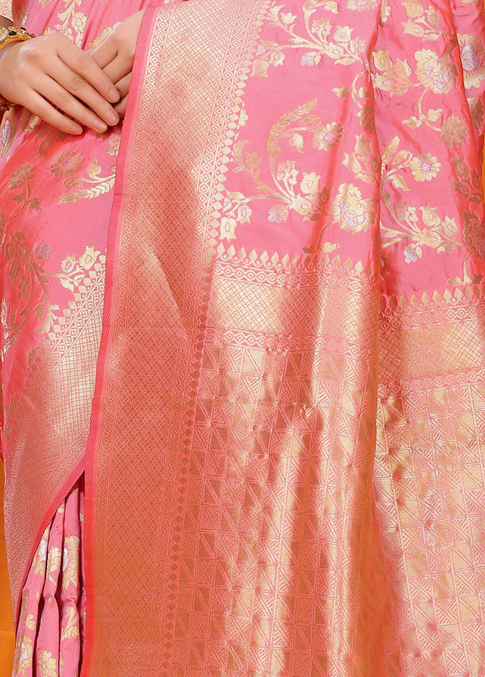 Baby Pink Dupion Silk Saree With Blouse Piece