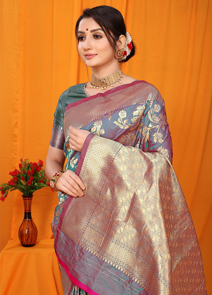 Grey Dupion Silk Saree With Blouse Piece