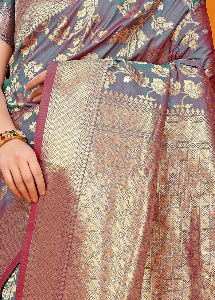 Grey Dupion Silk Saree With Blouse Piece