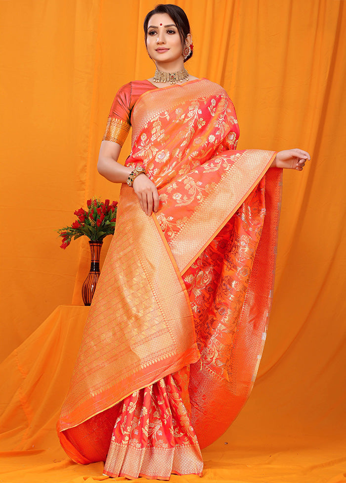 Orange Dupion Silk Saree With Blouse Piece