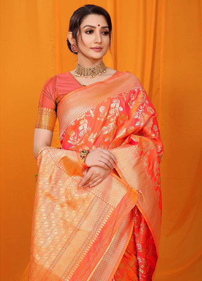 Orange Dupion Silk Saree With Blouse Piece