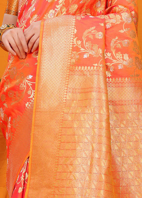 Orange Dupion Silk Saree With Blouse Piece