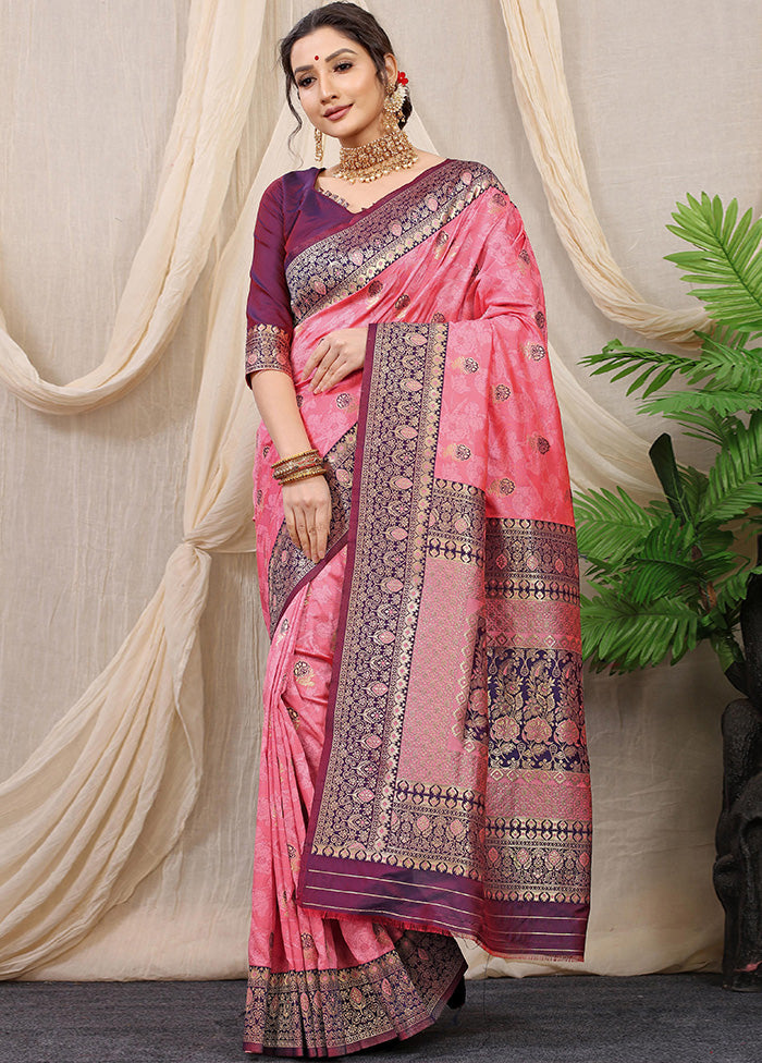 Baby Pink Dupion Silk Saree With Blouse Piece