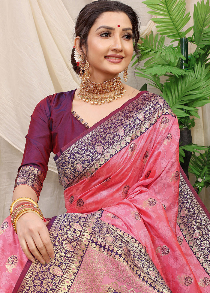 Baby Pink Dupion Silk Saree With Blouse Piece