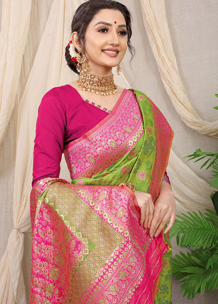 Green Dupion Silk Saree With Blouse Piece