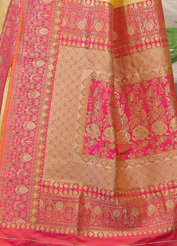 Light Yellow Dupion Silk Saree With Blouse Piece