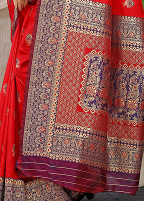 Red Dupion Silk Saree With Blouse Piece