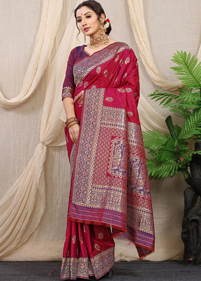 Maroon Dupion Silk Saree With Blouse Piece