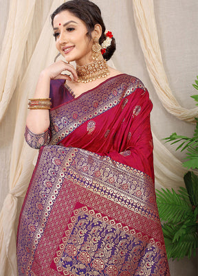 Maroon Dupion Silk Saree With Blouse Piece