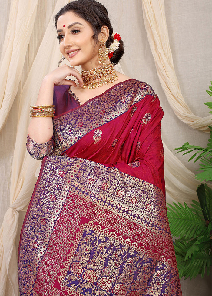 Maroon Dupion Silk Saree With Blouse Piece