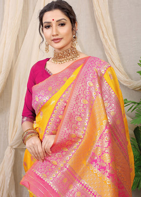 Yellow Dupion Silk Saree With Blouse Piece