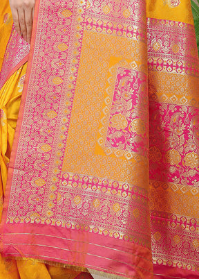 Yellow Dupion Silk Saree With Blouse Piece