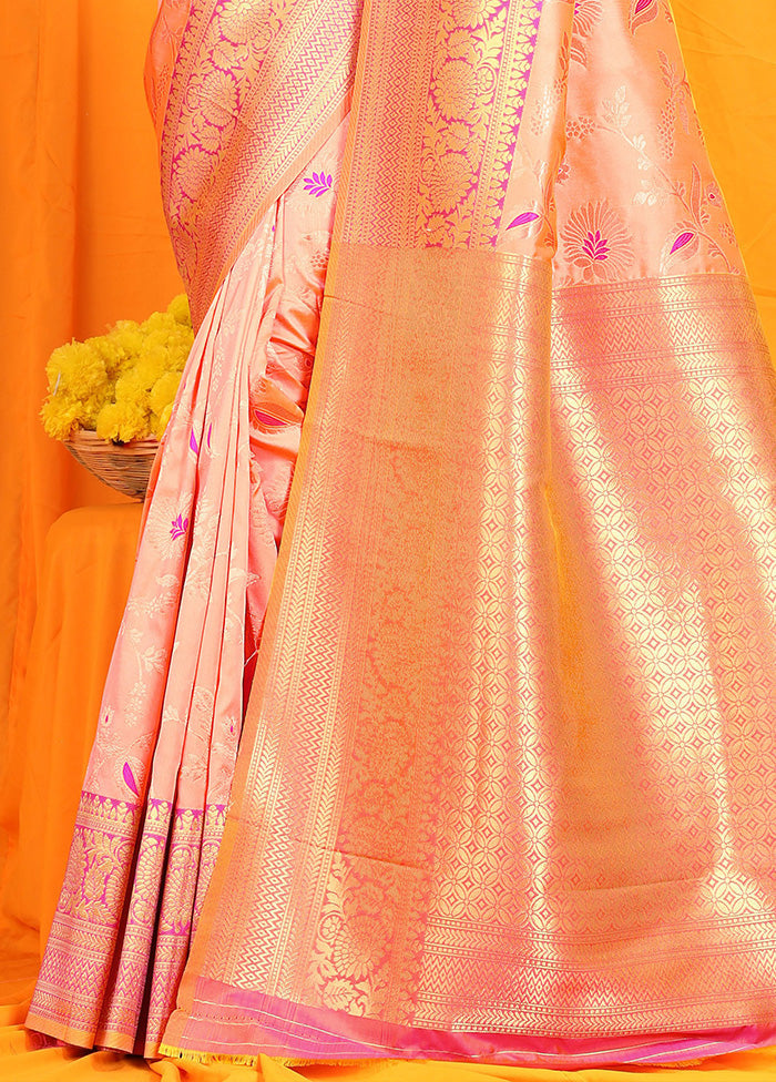 Baby Pink Dupion Silk Saree With Blouse Piece