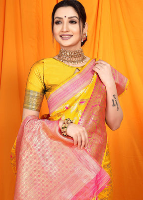 Yellow Dupion Silk Saree With Blouse Piece