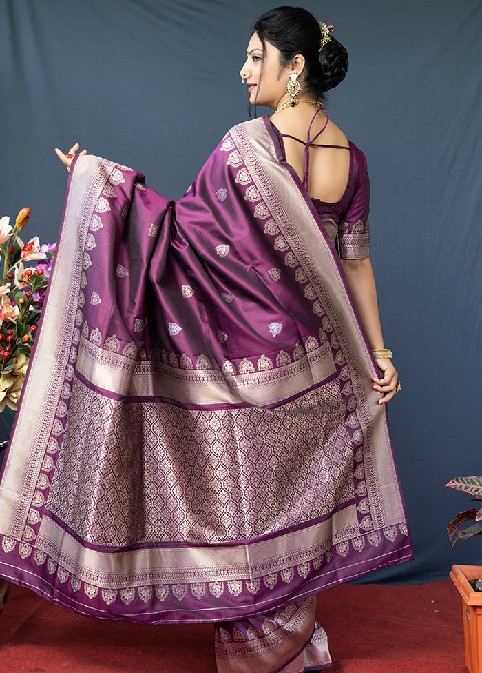 Wine Dupion Silk Saree With Blouse Piece