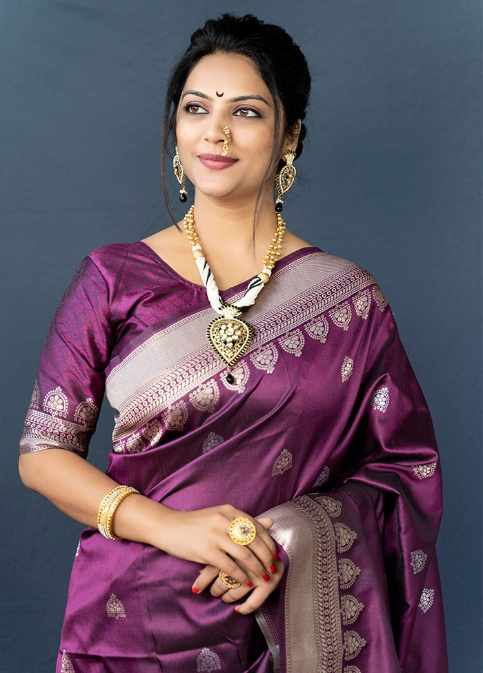 Wine Dupion Silk Saree With Blouse Piece