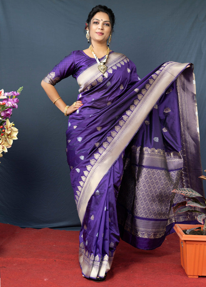 Purple Dupion Silk Saree With Blouse Piece