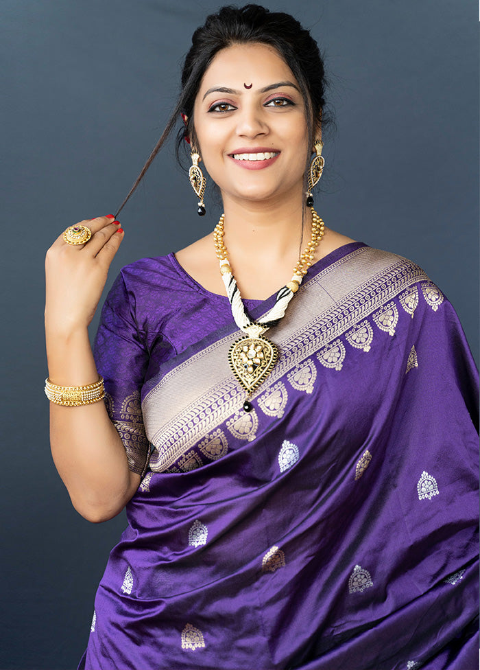 Purple Dupion Silk Saree With Blouse Piece