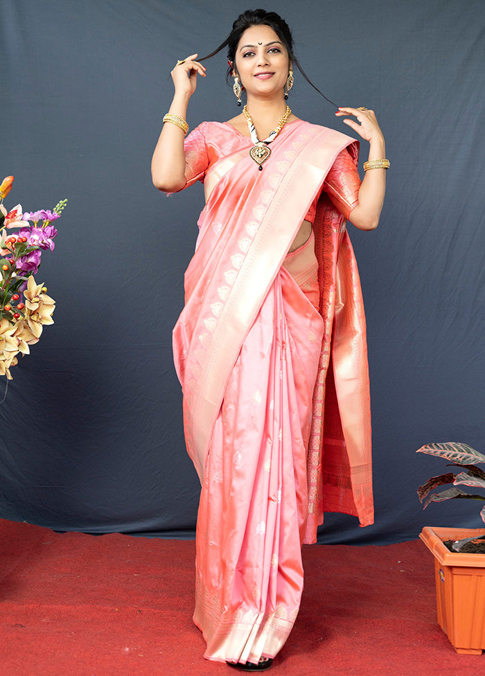 Peach Dupion Silk Saree With Blouse Piece